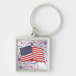 Amerikaanse vlag en vuurwerk sleutelhanger
