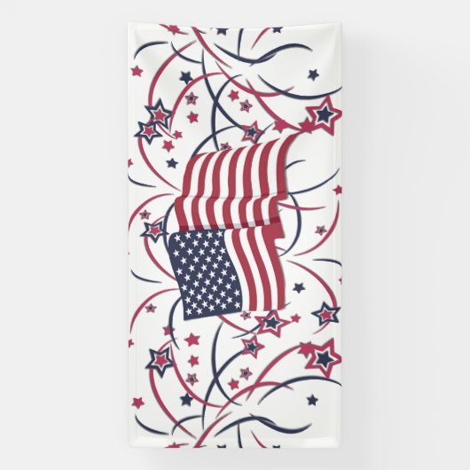 Amerikaanse vlag en vuurwerk spandoek (Verticaal)