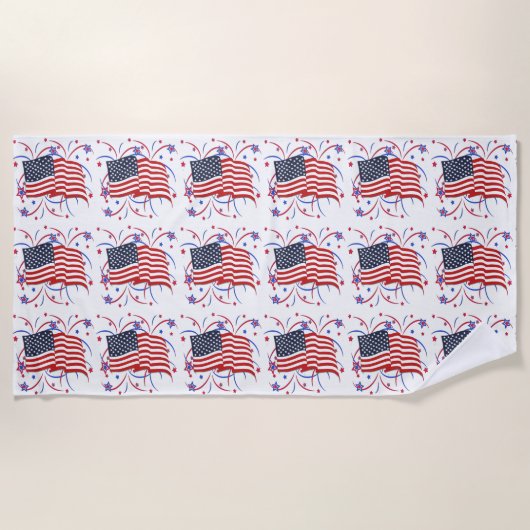 Amerikaanse vlag en vuurwerk strandlaken (Voorkant)