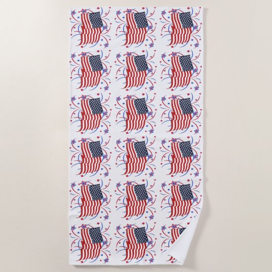 Amerikaanse vlag en vuurwerk strandlaken (Voorkant)