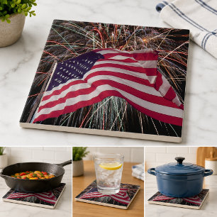 Amerikaanse vlag en vuurwerk tegeltje