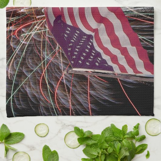 Amerikaanse vlag en vuurwerk theedoek (Gevouwen)