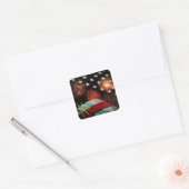 Amerikaanse vlag en vuurwerk vierkante sticker (Envelop)