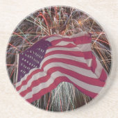 Amerikaanse vlag en vuurwerk zandsteen onderzetter (Voorkant)