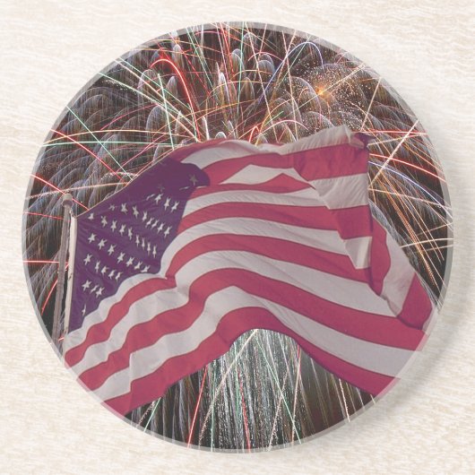 Amerikaanse vlag en vuurwerk zandsteen onderzetter (Voorkant)