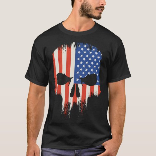 Amerikaanse vlag eng griezelige schedel boos t-shirt (Voorkant)