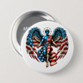 Amerikaanse Vlag Engel Man Patriottische Kunst Ronde Button 7,6 Cm (Voorkant /achterkant)