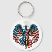 Amerikaanse Vlag Engel Man Patriottische Kunst Sleutelhanger (Voorkant)