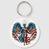Amerikaanse Vlag Engel Man Patriottische Kunst Sleutelhanger (Achterkant)