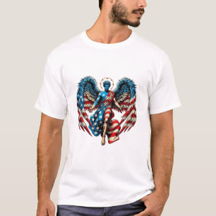 Amerikaanse Vlag Engel Man Patriottische Kunst T-shirt