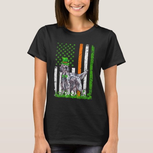 Amerikaanse vlag Engelse Setter Dog St Patricks Da T-shirt (Voorkant)