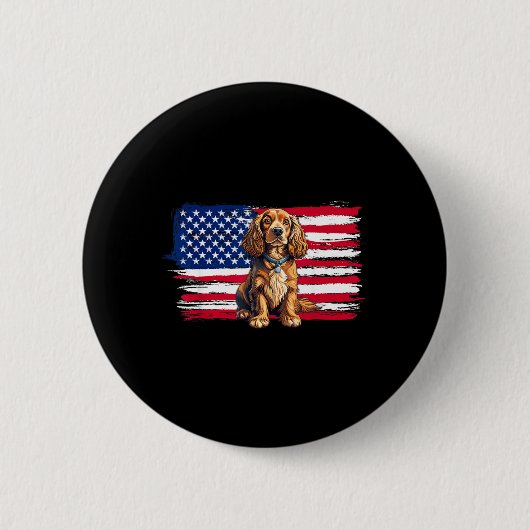 Amerikaanse Vlag Er Spaniel Hond Dier 4 Juli Ronde Button 5,7 Cm (Voorkant)