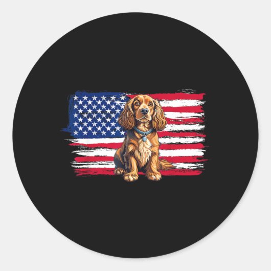 Amerikaanse Vlag Er Spaniel Hond Dier 4 juli Ronde Sticker (Voorkant)