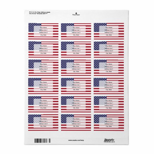 Amerikaanse vlag etiket (Full Sheet)