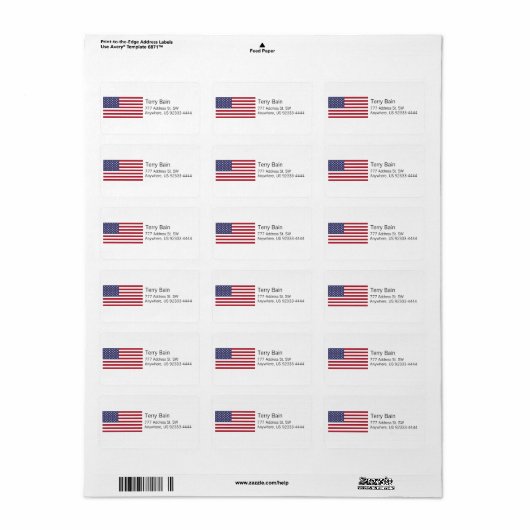 Amerikaanse vlag etiket (Full Sheet)