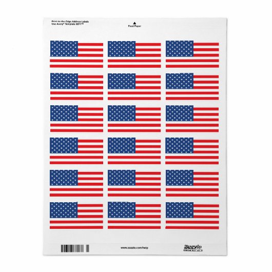 Amerikaanse vlag etiket (Full Sheet)