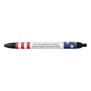 Amerikaanse Vlag Familie Naam Aangepaste Tekst Zwarte Inkt Pen