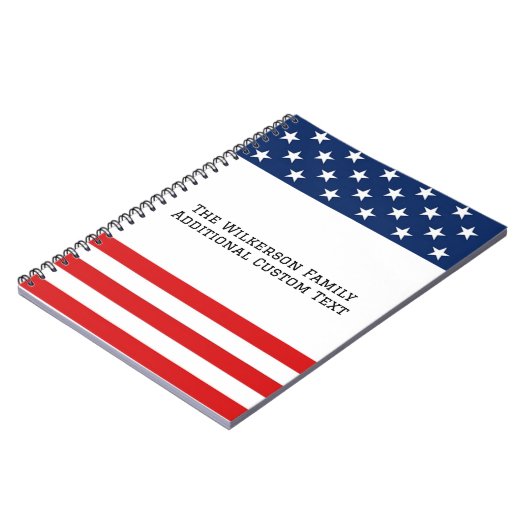 Amerikaanse vlag familienaam aangepaste tekst notitieboek (Linkerzijde)