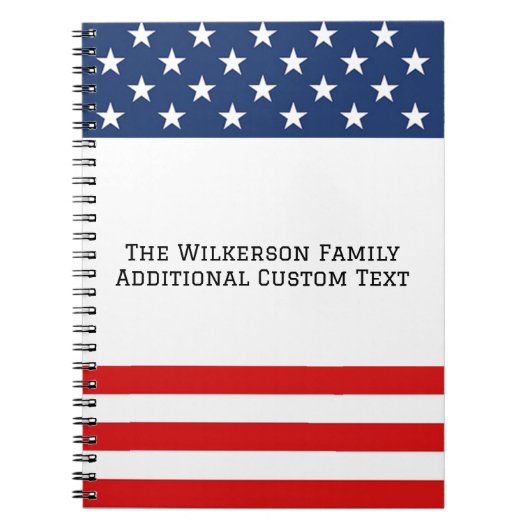 Amerikaanse vlag familienaam aangepaste tekst notitieboek (Voorkant)