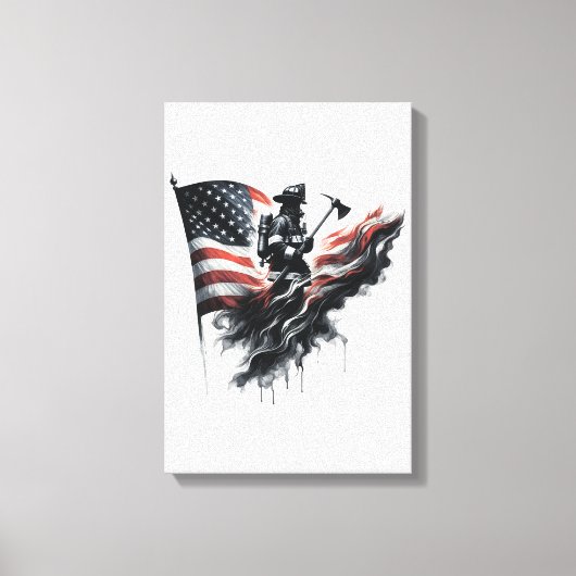 Amerikaanse vlag. Firefighter Canvas Afdruk (Voorkant)