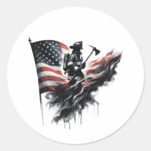 Amerikaanse vlag. Firefighter Ronde Sticker