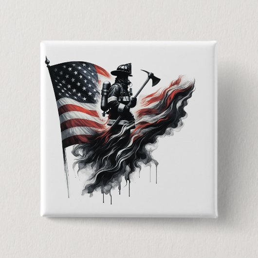 Amerikaanse vlag. Firefighter Vierkante Button 5,1 Cm (Voorkant)