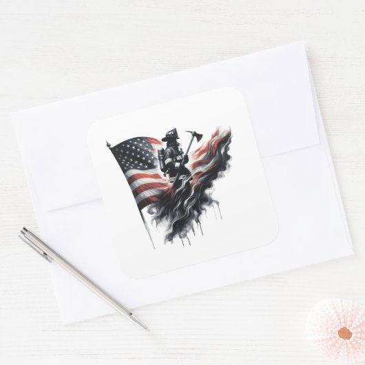 Amerikaanse vlag. Firefighter Vierkante Sticker (Envelop)