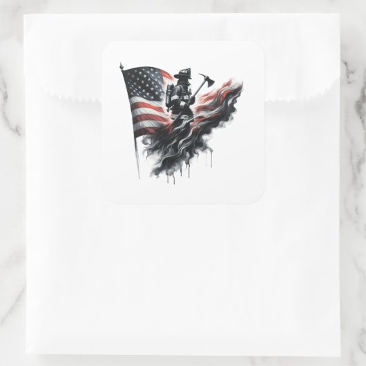 Amerikaanse vlag. Firefighter Vierkante Sticker (Tas)