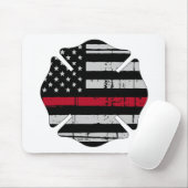 Amerikaanse vlag Fireman Cross Thin Red Line Muismat (Met muis)