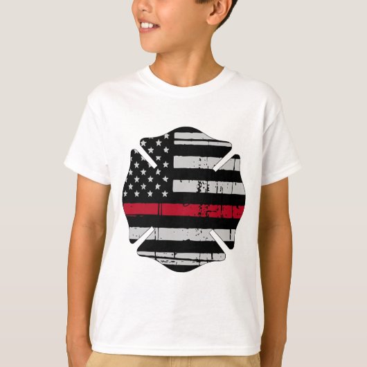 Amerikaanse vlag Fireman Cross Thin Red Line T-shirt (Voorkant)