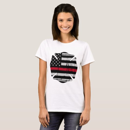 Amerikaanse vlag Fireman Cross Thin Red Line T-shirt (Voorkant volledig)