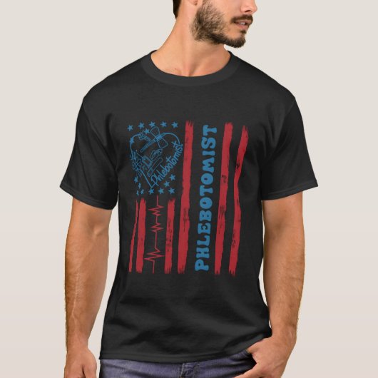 Amerikaanse vlag flebotomist dag 4th van juli t-shirt (Voorkant)