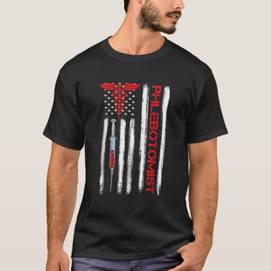Amerikaanse vlag flebotomist flebotomie Tech Blood T-shirt (Voorkant)