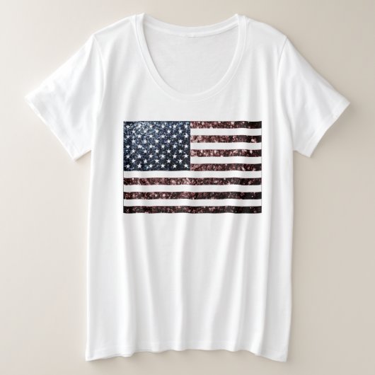 Amerikaanse vlag  fonkelt glitters grote maat t-shirt (Design voorkant)
