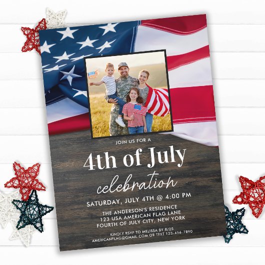 Amerikaanse vlag Foto 4 juli Uitnodiging Briefkaart