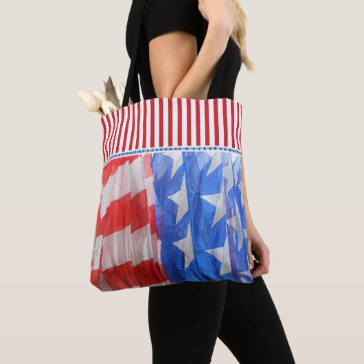 Amerikaanse vlag foto met rode streep grens tote bag (Dichtbij)