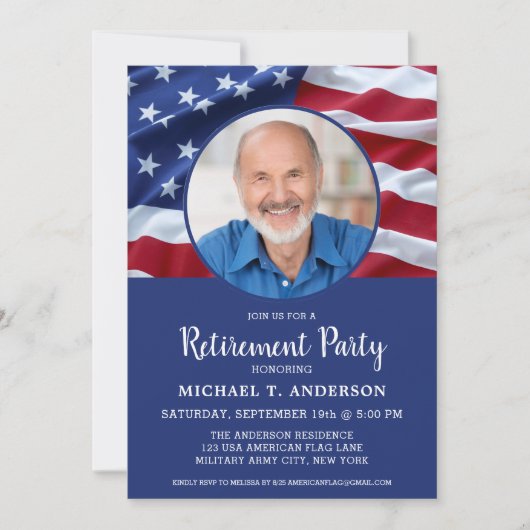 Amerikaanse Vlag Foto Militaire Pensionering Kaart (Voorkant)
