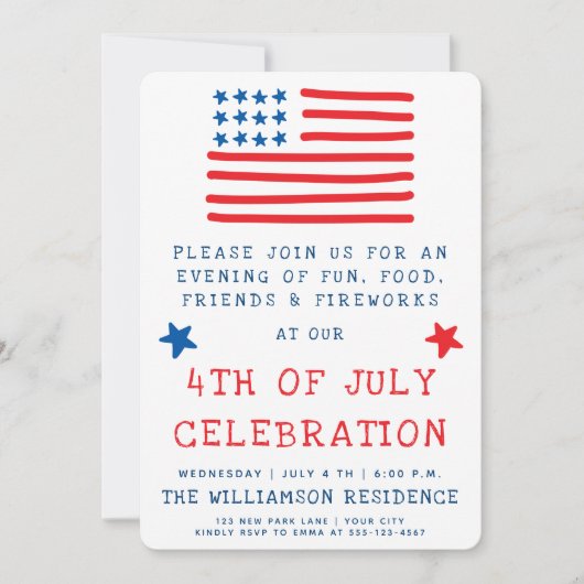 Amerikaanse vlag | Fun Style 4e juli Partij Kaart (Voorkant)