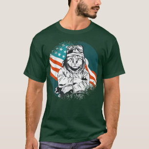 Amerikaanse vlag Funny Pilot Cat 4 juli Cat Pil T-shirt