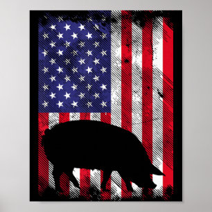 Amerikaanse Vlag G Vintage Boerderij Dier Patriott Poster