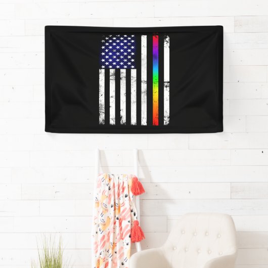 Amerikaanse vlag Gay Pride Thin Rainbow Spandoek (Insitu)