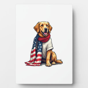 Amerikaanse Vlag Gegraveerde Golden Retriever Hond Fotoplaat