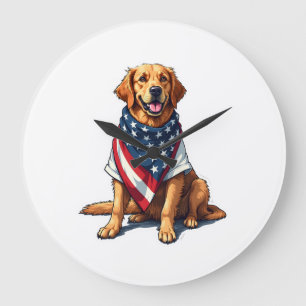 Amerikaanse Vlag Gegraveerde Golden Retriever Hond Grote Klok