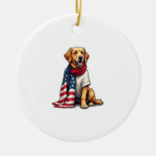 Amerikaanse Vlag Gegraveerde Golden Retriever Hond Keramisch Ornament