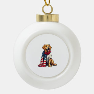 Amerikaanse Vlag Gegraveerde Golden Retriever Hond Keramische Bal Ornament