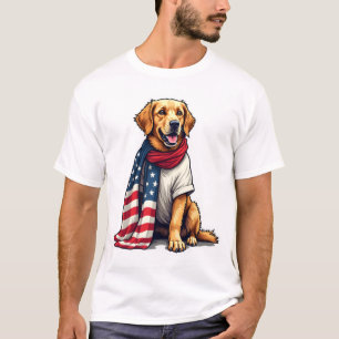 Amerikaanse Vlag Gegraveerde Golden Retriever Hond T-shirt