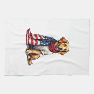 Amerikaanse Vlag Gegraveerde Golden Retriever Hond Theedoek