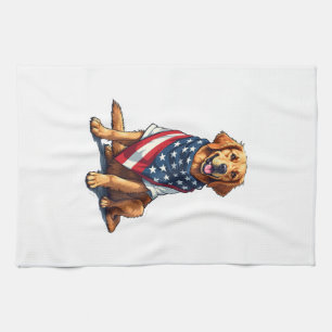 Amerikaanse Vlag Gegraveerde Golden Retriever Hond Theedoek