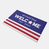 Amerikaanse vlag geïnspireerd welkom familienaam deurmat (Schuin)