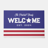 Amerikaanse vlag geïnspireerd welkom familienaam deurmat (Voorkant)
